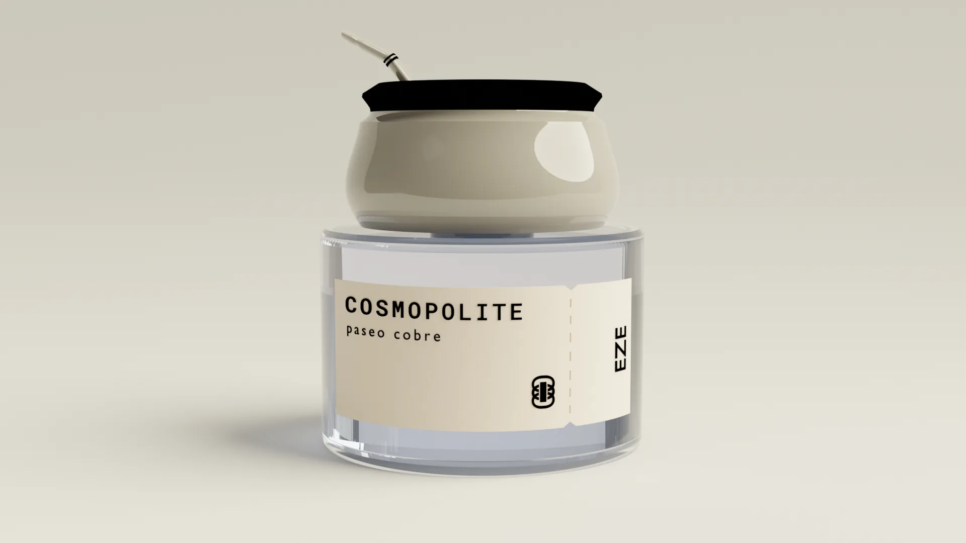 Paseo Cobre fragrance bottle modeled as a mate gourd and bombilla, view 1
