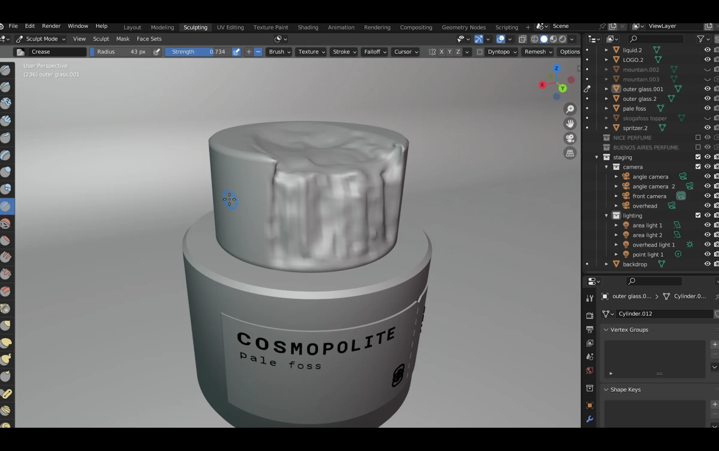 Blender modeling process still 4 of the fragrance bottle