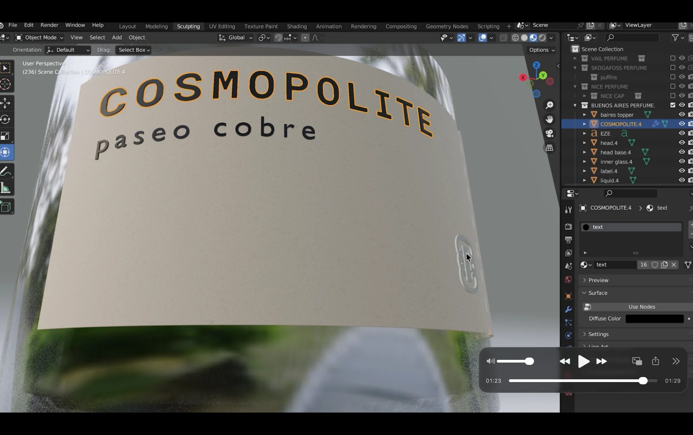 Blender modeling process still 8 of the fragrance bottle