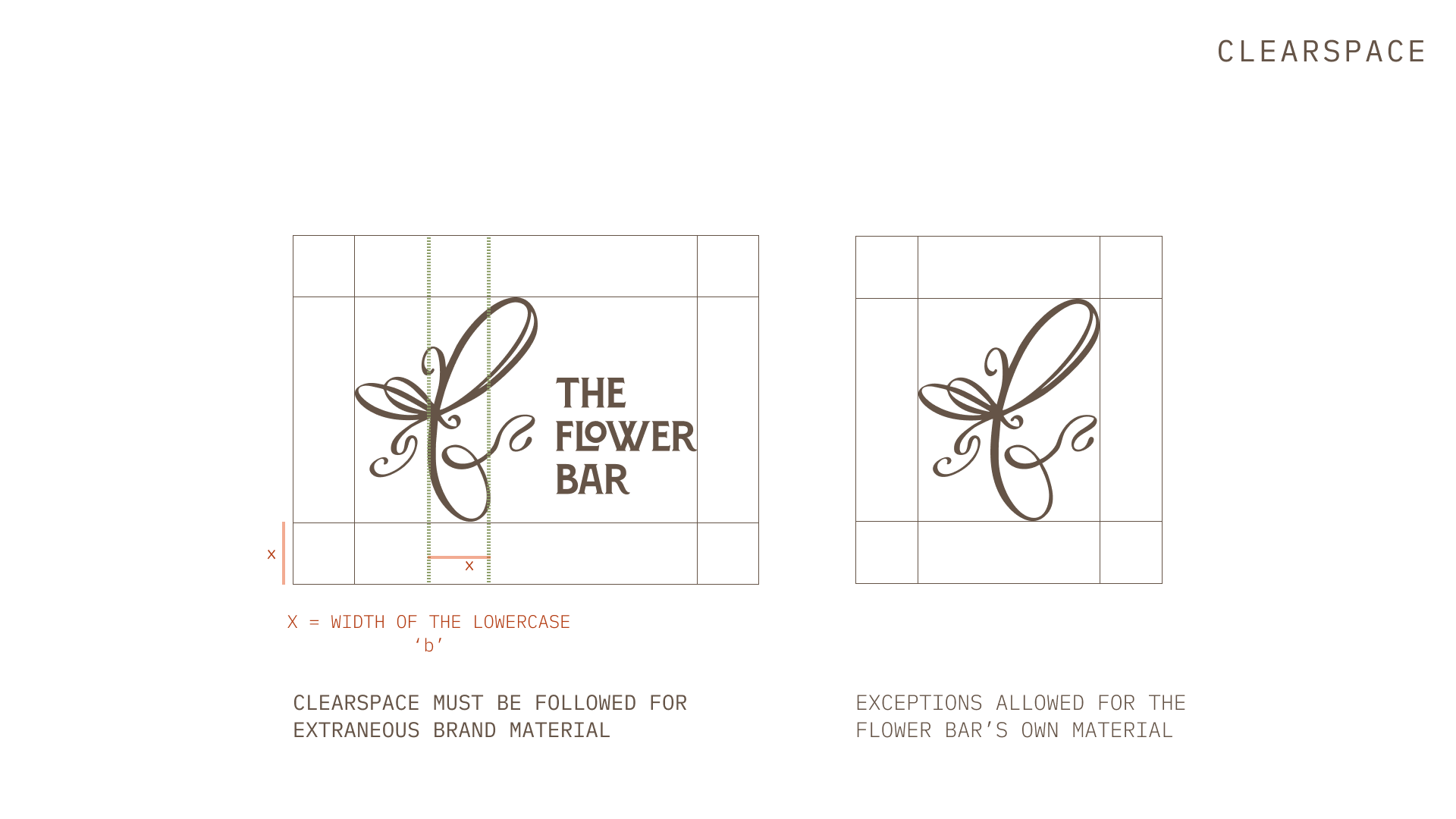 Clearspace guidelines around the Flower Bar logo