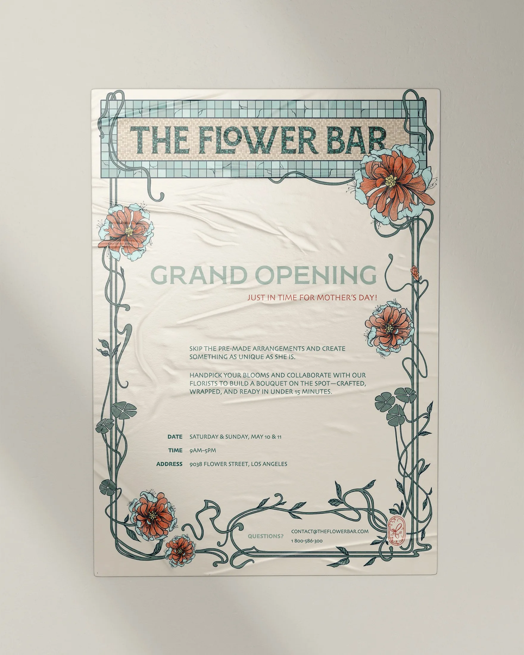 The Flower Bar grand opening poster design