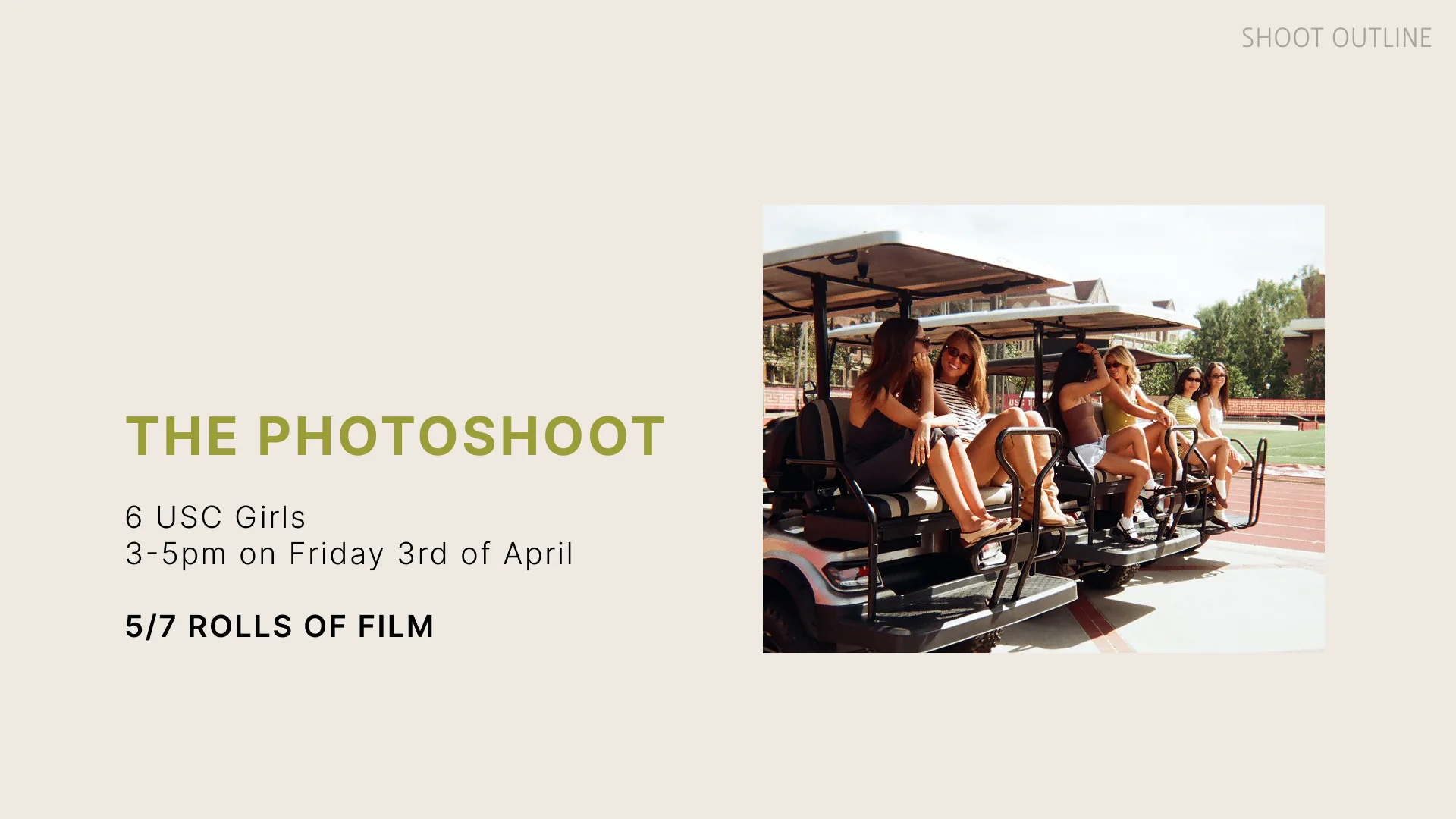 Revised pitch deck: the photoshoot outline