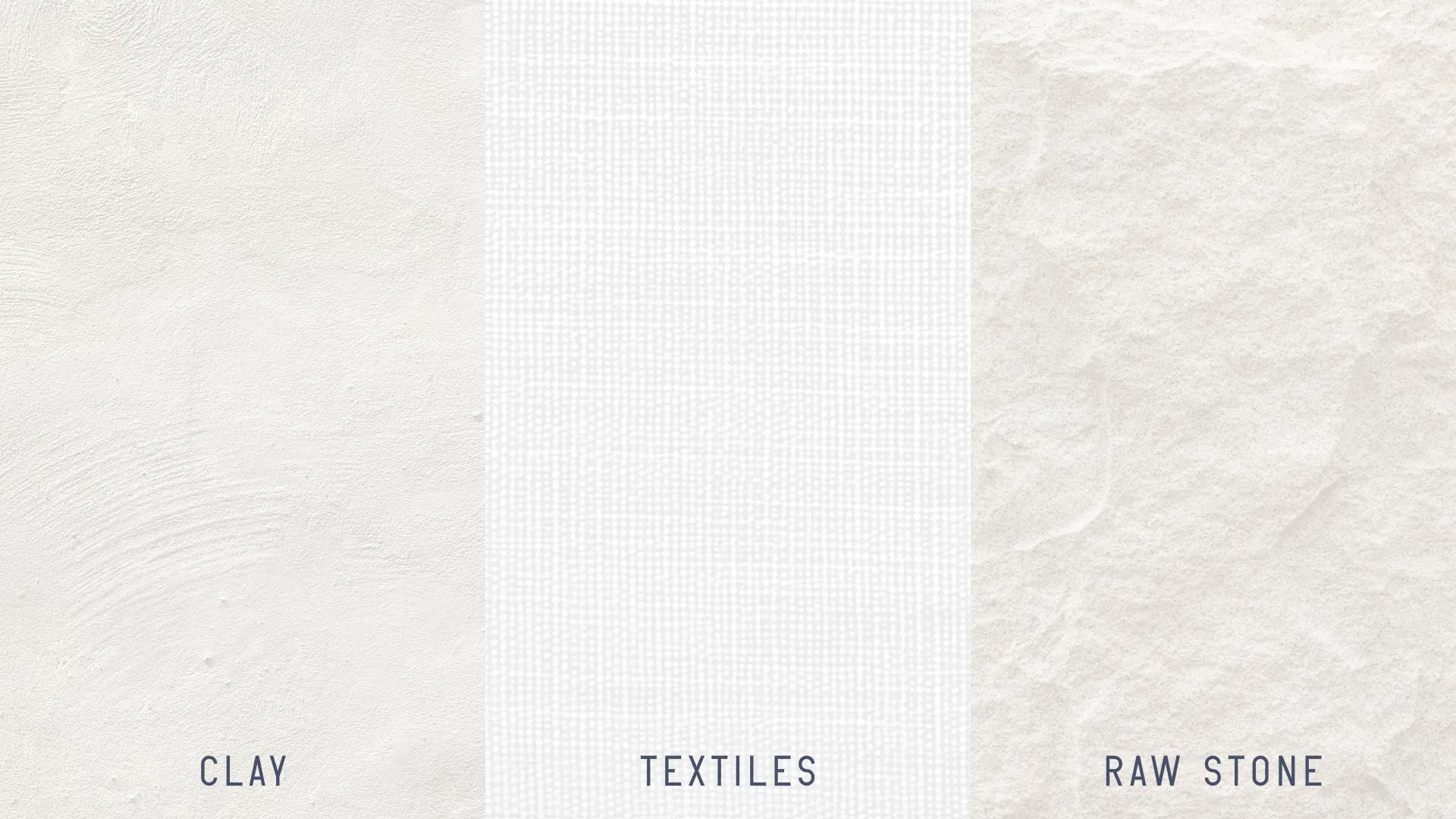 Clay, textile, and raw stone material references