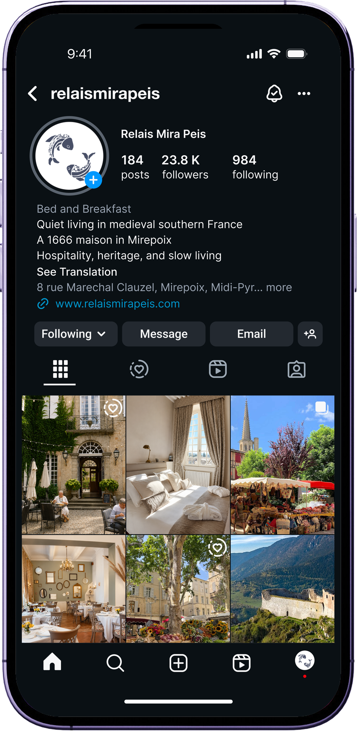 Rebranded Relais Mira Peis Instagram grid