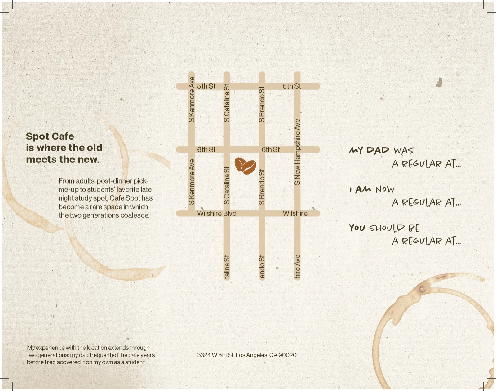 Spot Cafe brochure, back flat lay