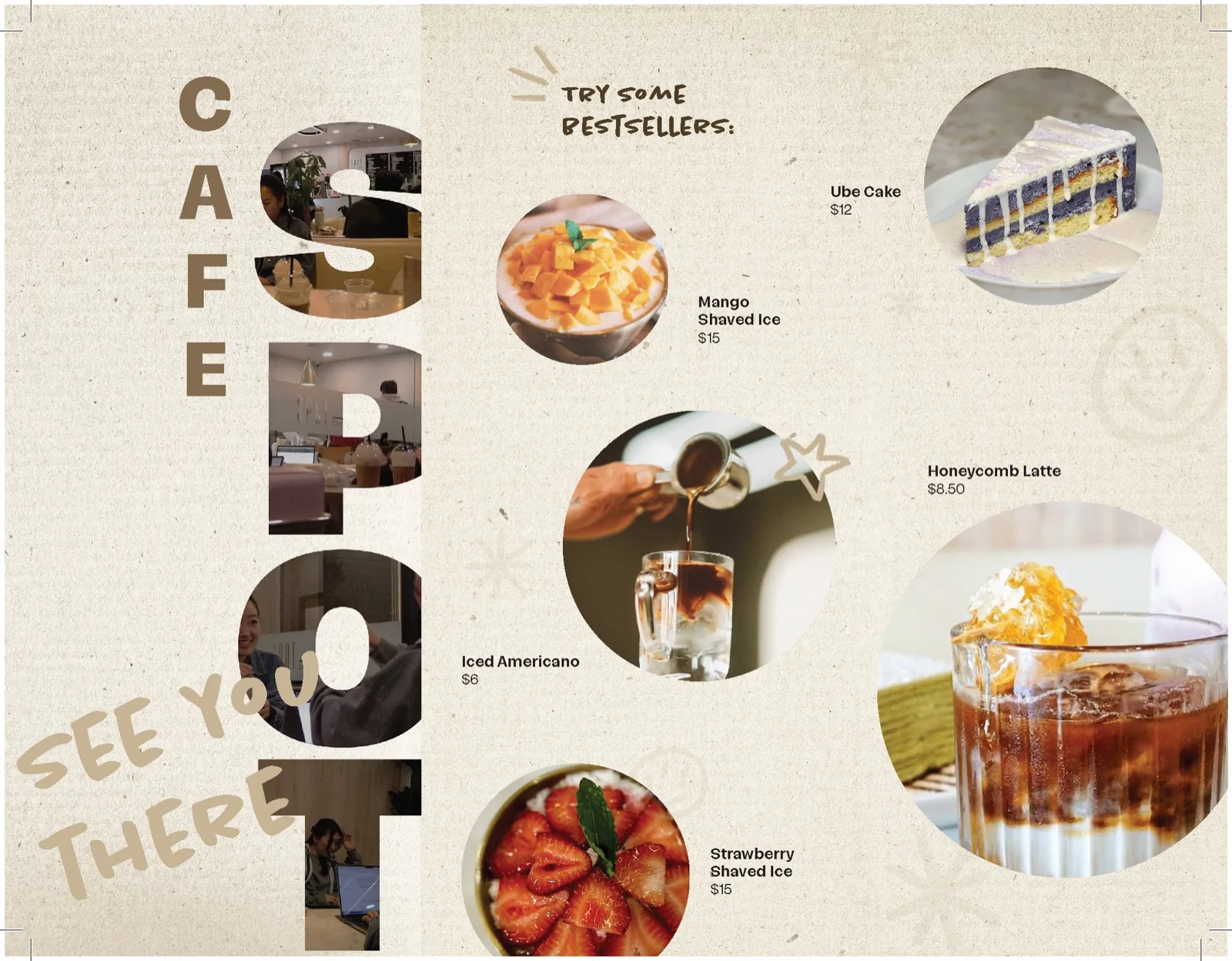 Spot Cafe brochure, front flat lay